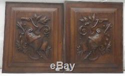 Pair of Antique French Wood of walnut door panel carved