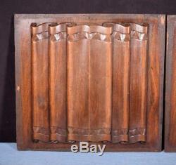 Pair of Antique Gothic Revival Solid Walnut Wood Panels withLinen Fold Carvings