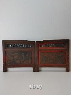 Pair of Chinese Antique Wooden Carving Panel home Decor Wall art #12261