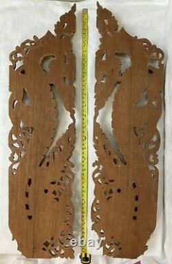 Pair of Chinese Oriental Carved Wooden Dragons Door Wall Panels 22 3/4 58 cm