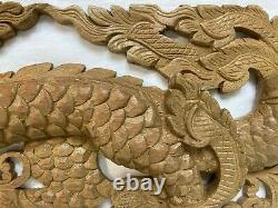 Pair of Chinese Oriental Carved Wooden Dragons Door Wall Panels 22 3/4 58 cm