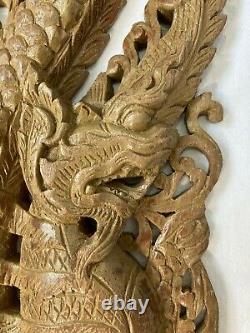 Pair of Chinese Oriental Carved Wooden Dragons Door Wall Panels 22 3/4 58 cm