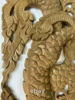 Pair of Chinese Oriental Carved Wooden Dragons Door Wall Panels 22 3/4 58 cm