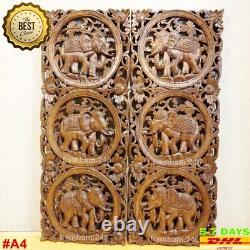 Pair of Elephant Wood Carving Wall Decor Wood Wall Panel Wooden Handcrafted Thai