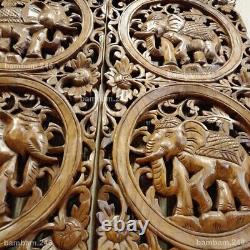 Pair of Elephant Wood Carving Wall Decor Wood Wall Panel Wooden Handcrafted Thai