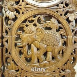 Pair of Elephant Wood Carving Wall Decor Wood Wall Panel Wooden Handcrafted Thai