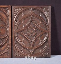 Pair of French Antique Gothic Revival Panels Solid Oak Wood Salvage Late 1800's