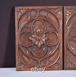 Pair of French Antique Gothic Revival Panels Solid Oak Wood Salvage Late 1800's