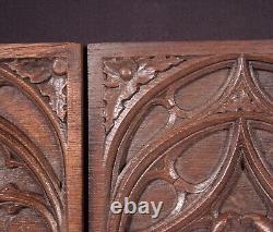 Pair of French Antique Gothic Revival Panels Solid Oak Wood Salvage Late 1800's