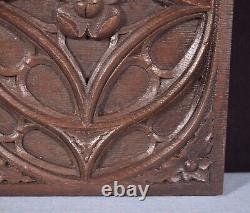 Pair of French Antique Gothic Revival Panels Solid Oak Wood Salvage Late 1800's