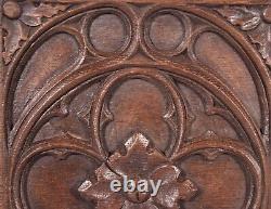 Pair of French Antique Gothic Revival Panels Solid Oak Wood Salvage Late 1800's