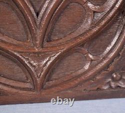 Pair of French Antique Gothic Revival Panels Solid Oak Wood Salvage Late 1800's