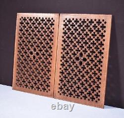 Pair of French Antique Gothic Revival Panels in Solid Oak Wood Salvage 1800's