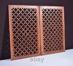 Pair of French Antique Gothic Revival Panels in Solid Oak Wood Salvage 1800's