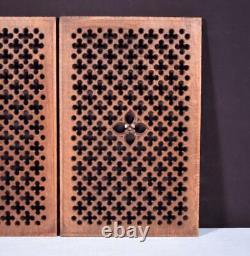 Pair of French Antique Gothic Revival Panels in Solid Oak Wood Salvage 1800's