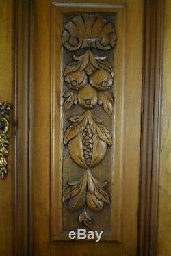 Pair of French Antique Hand Carved Walnut Wood Panel Cabinet Closet Door