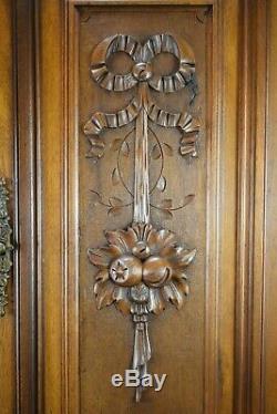Pair of French Antique Hand Carved Walnut Wood Panel Cabinet Closet Door