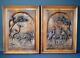 Pair Of French Black Forest Hand Carved Walnut Wood Panels Of Birds Crane