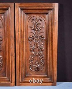Pair of French Hand Carved Framed Panels in Solid Walnut Wood Salvage