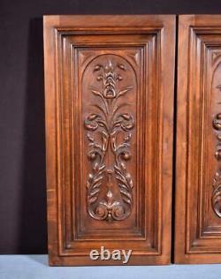 Pair of French Hand Carved Framed Panels in Solid Walnut Wood Salvage