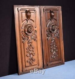 Pair of French Hand Carved Panels in Solid Walnut Wood Salvage