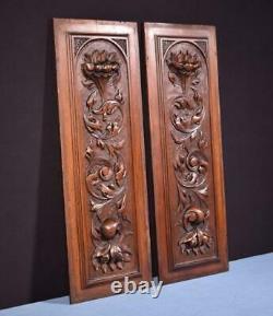 Pair of French Hand Carved Panels in Solid Walnut Wood Salvage