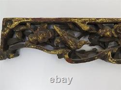 Pair of Gilt Carved Chinese Wood Panels Birds and Flowers 15.5 x 2.25 Tall