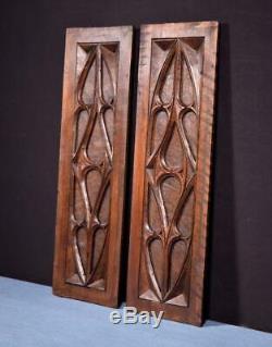 Pair of Gothic Carved Architectural Panel/Trim in Solid Walnut Wood Salvage