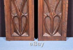 Pair of Gothic Carved Architectural Panel/Trim in Solid Walnut Wood Salvage