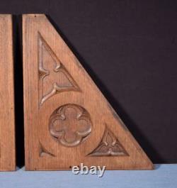 Pair of Gothic Carved Architectural Panels/Trim in Solid Oak Wood Salvage