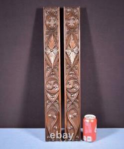 Pair of Gothic Carved Architectural Panels/Trim in Solid Walnut Wood Salvage