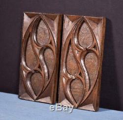 Pair of Gothic Carved Architectural Panels/Trim in Solid Walnut Wood Salvage