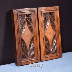 Pair of Gothic Carved Architectural Panels in Solid Walnut Wood Salvage
