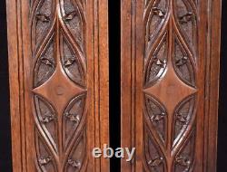 Pair of Gothic Carved Architectural Panels in Solid Walnut and Oak Wood