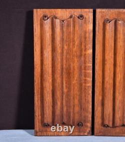 Pair of Gothic Linen Fold Carved Two Sided Panels/Trim in Solid Oak Wood