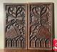 Pair Of Nicely Carved Antique Gothic Revival Solid Oak Wood Panels
