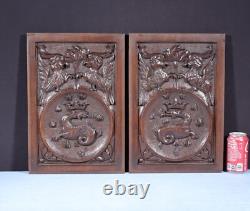 Pair of Vintage French Solid Beech Wood Highly Carved Panels withGriffins/Dragons
