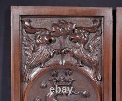 Pair of Vintage French Solid Beech Wood Highly Carved Panels withGriffins/Dragons