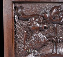 Pair of Vintage French Solid Beech Wood Highly Carved Panels withGriffins/Dragons