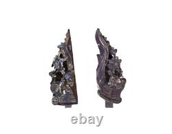 Pair of Vintage Hand-Carved Wooden Floral Wall Panels Decorative Corbels