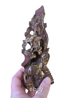 Pair of Vintage Hand-Carved Wooden Floral Wall Panels Decorative Corbels