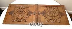 Pair of antique carved wood architectural salvage relief wall sculpture panels