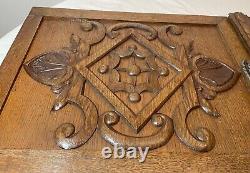 Pair of antique carved wood architectural salvage relief wall sculpture panels