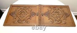 Pair of antique carved wood architectural salvage relief wall sculpture panels