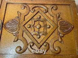 Pair of antique carved wood architectural salvage relief wall sculpture panels