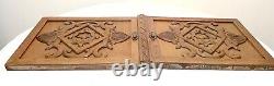 Pair of antique carved wood architectural salvage relief wall sculpture panels