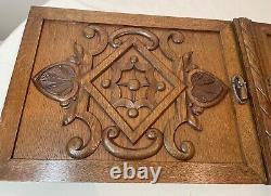 Pair of antique carved wood architectural salvage relief wall sculpture panels