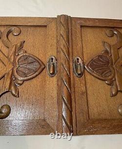 Pair of antique carved wood architectural salvage relief wall sculpture panels