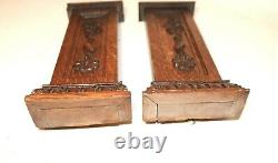 Pair of antique hand carved wood oak architectural salvage wall sculpture panels