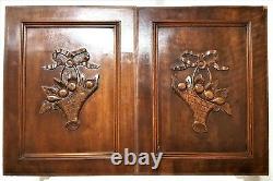 Pair ribbon fruit basket wood carving panel Antique french architctural salvage